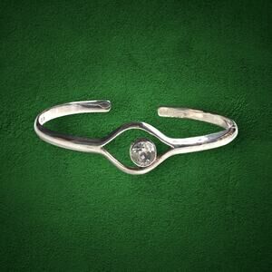 Deb Guyot 925 Sterling Silver Clear Faceted Stone Modernist Cuff Bracelet